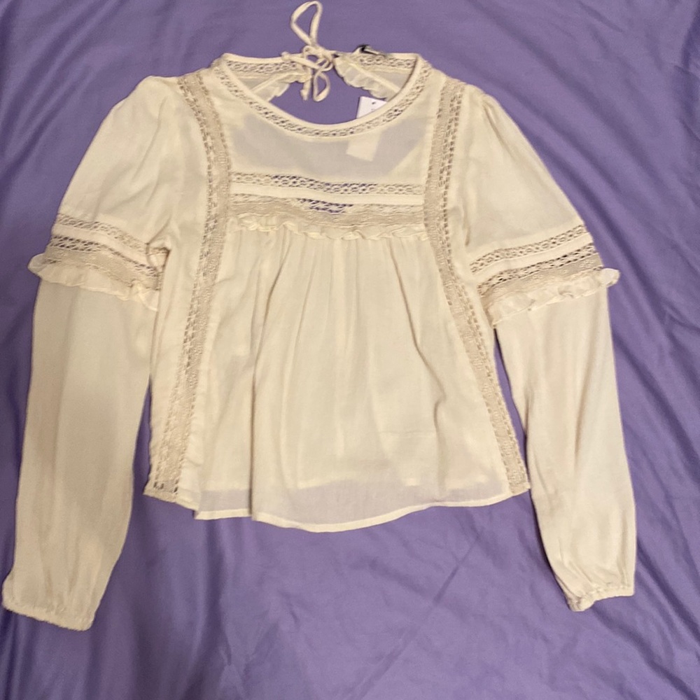 AMERICAN EAGLE High Neck Babydoll Blouse, Off White, Small